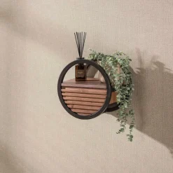 WoonStijl Wandschap Circular 1 lade Ø30cm Acacia bruin - Wandrek met lade