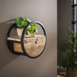 WoonStijl Wandschap circular Ø40 met lade / Robuust hardhout