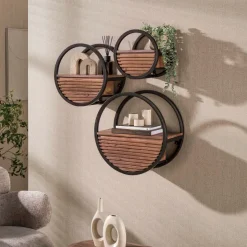WoonStijl Wandschap Circular 1 lade Ø40cm Acacia bruin