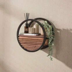 WoonStijl Wandschap Circular 1 lade Ø40cm Acacia bruin