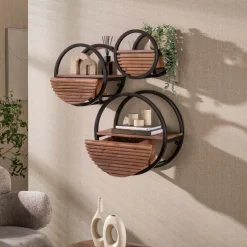 WoonStijl Wandschap Circular 1 lade Ø40cm Acacia bruin