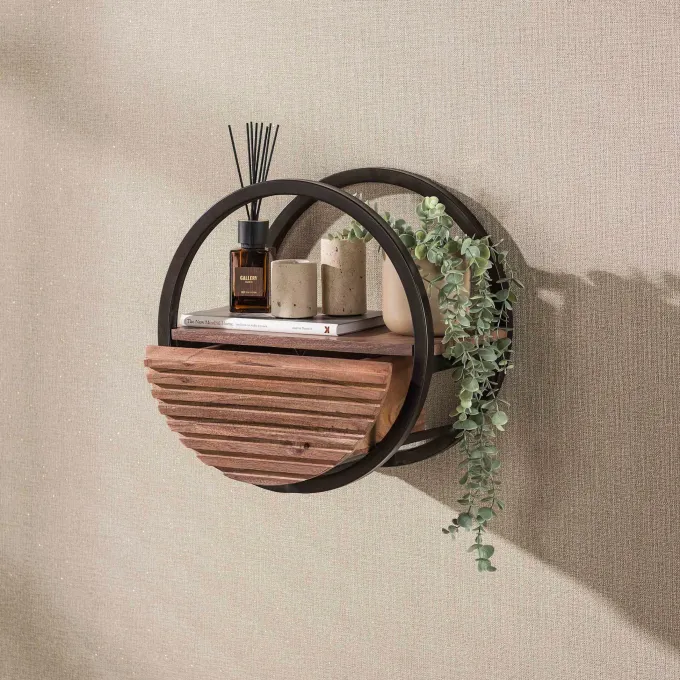 WoonStijl Wandschap Circular 1 lade Ø40cm Acacia bruin