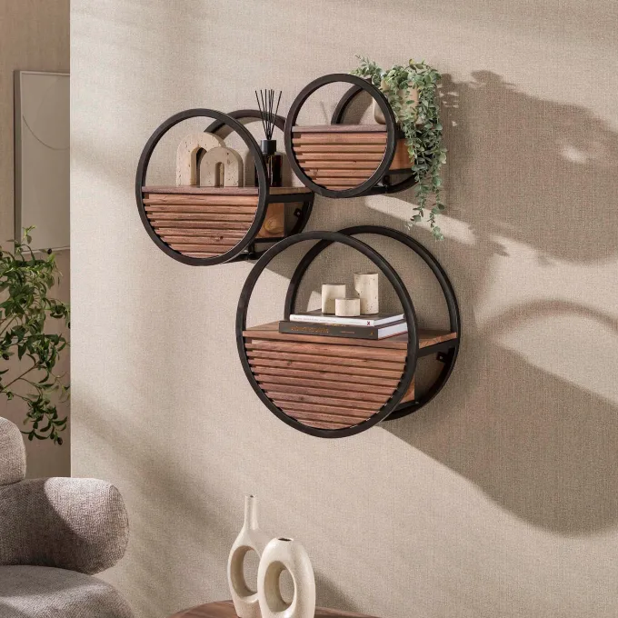 WoonStijl Wandschap Circular 1 lade Ø50cm Acacia bruin
