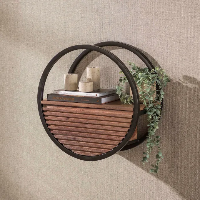WoonStijl Wandschap Circular 1 lade Ø50cm Acacia bruin