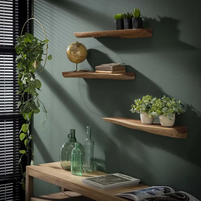 WoonStijl Wandschap Edge 60cm Set van 3 - Massief Acacia Natuurlijk