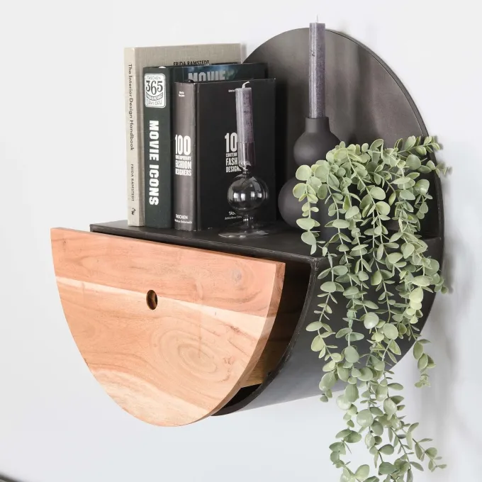 WoonStijl Wandschap half moon Ø50 met lade