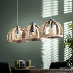 WoonStijl WoonStijl Hanglamp 3x Ø30 met gebogen houten spijlen