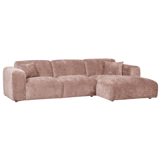 Woood CLOUD chaise longue rechts geweven chenille taupe / roze