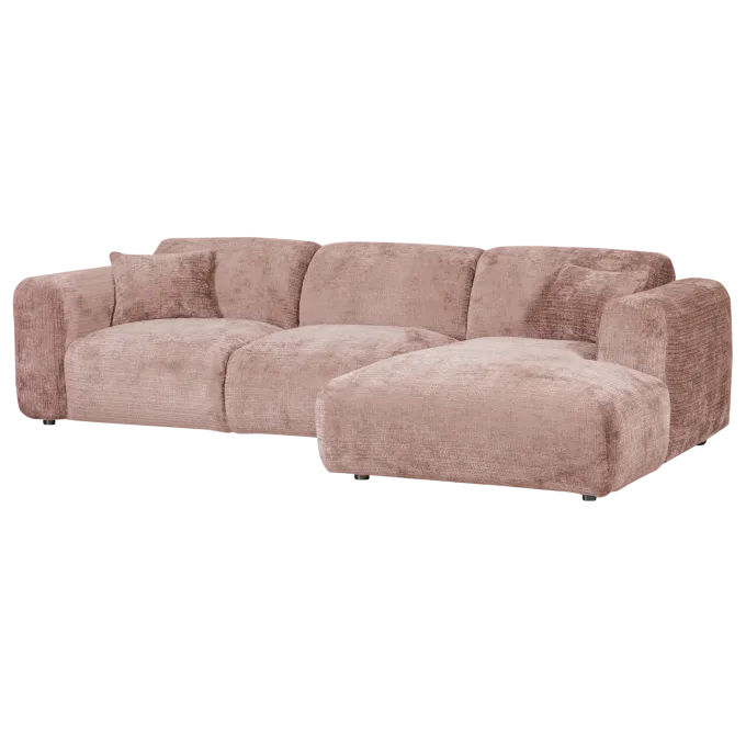 Woood CLOUD chaise longue rechts geweven chenille taupe / roze