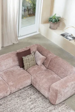 Woood CLOUD hoekbank rechts geweven chenille taupe / roze