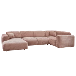 Woood CLOUD hoekbank rechts geweven chenille taupe / roze
