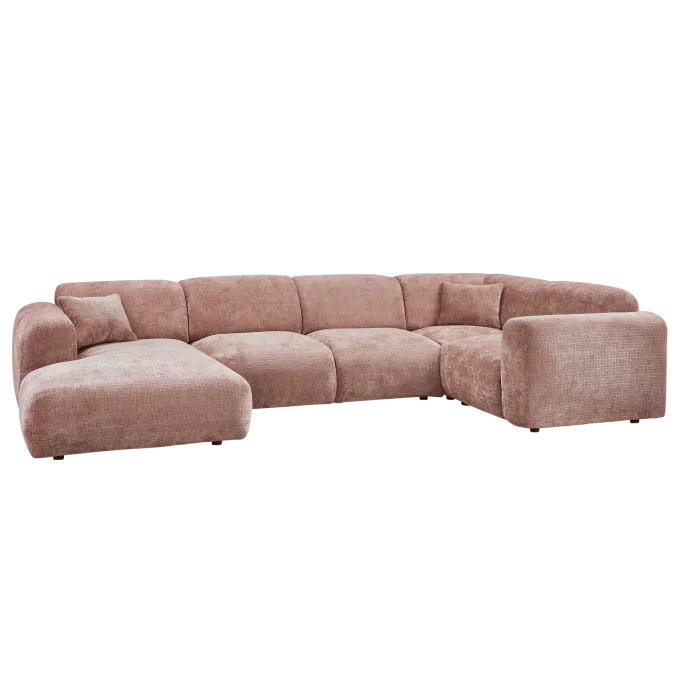 Woood CLOUD hoekbank rechts geweven chenille taupe / roze