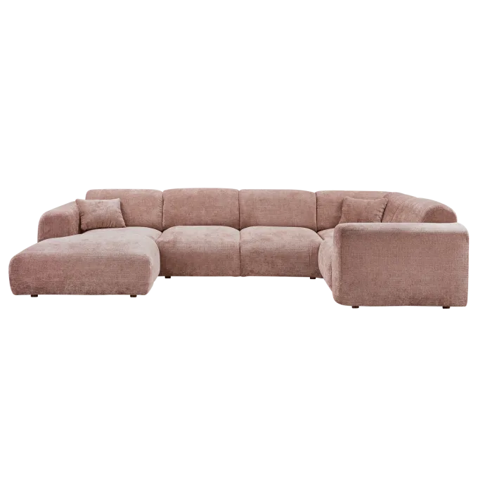 Woood CLOUD hoekbank rechts geweven chenille taupe / roze