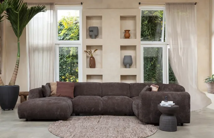Woood CLOUD hoekbank rechts geweven chenille warm bruin
