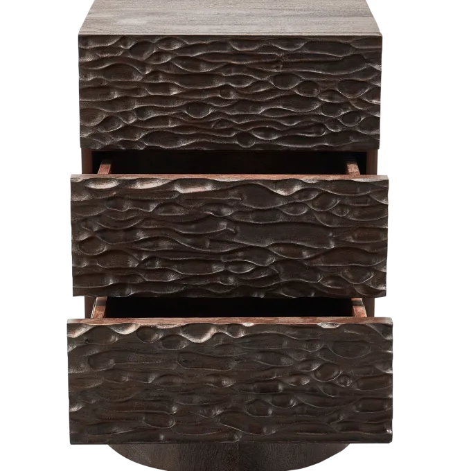 Woood CRUMBLE carved nachtkastje met lades mango hout walnoot
