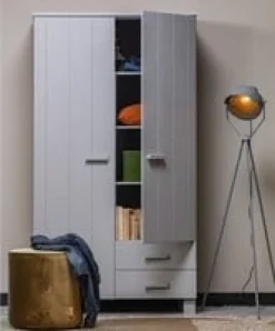 Woood Dennis Kast Met Laden Grenen Betongrijs Geborsteld [fsc]