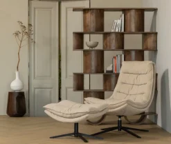 Woood Draaifauteuil Kube met hocker naturel