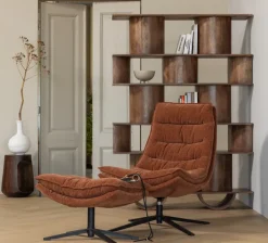 Woood Draaifauteuil Kube met hocker bruin