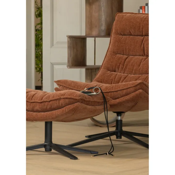 Woood Draaifauteuil Kube met hocker bruin