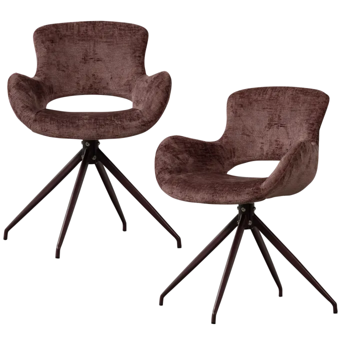 Woood Eliva eetkamerstoel structure velvet paars - set van 2
