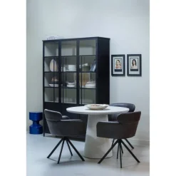 Woood Fenne draaibare eetkamerstoel leerlook zwart/grijs