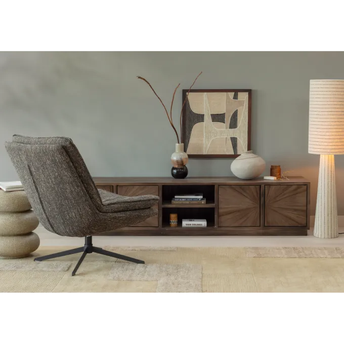 Woood Loft vloerlamp metaal/boucle naturel met strepen 130xo30cm