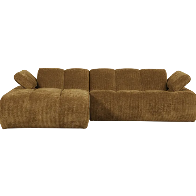 Woood Mojo Chaise Longue Bank Links Geweven Ribstof Honinggeel