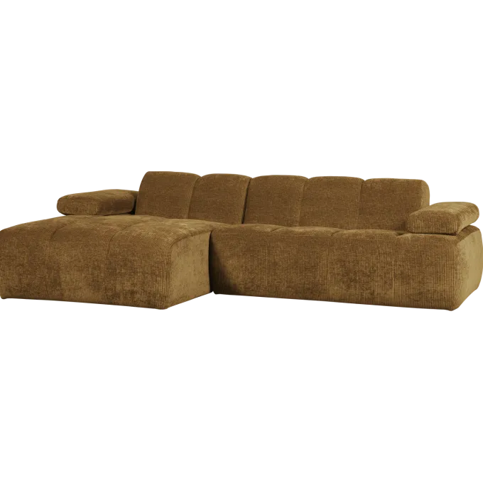 Woood Mojo Chaise Longue Bank Links Geweven Ribstof Honinggeel