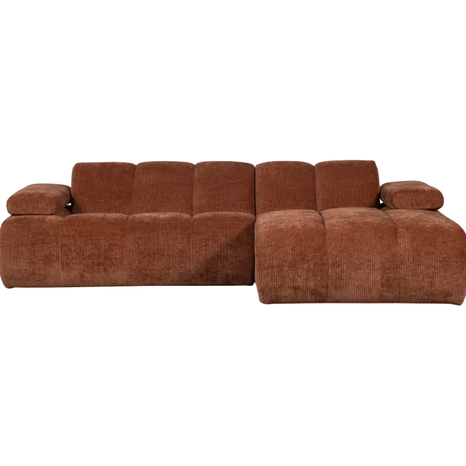 Woood Mojo Chaise Longue Bank Rechts Geweven Ribstof Roestbruin