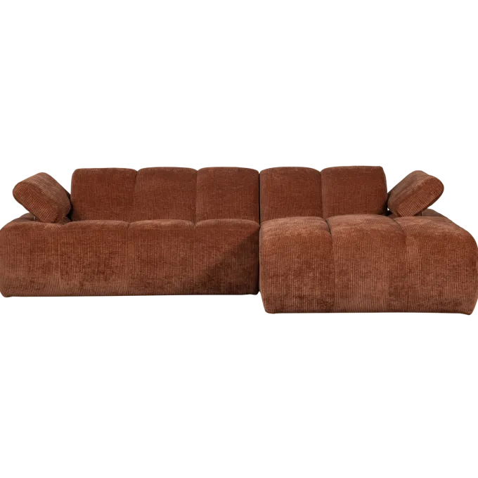 Woood Mojo Chaise Longue Bank Rechts Geweven Ribstof Roestbruin