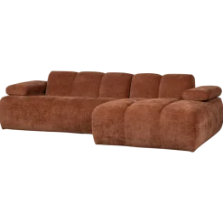Woood Mojo Chaise Longue Bank Rechts Geweven Ribstof Roestbruin