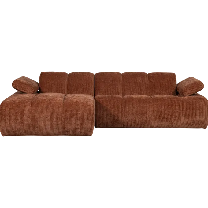 Woood Mojo Chaise Longue Bank Links Geweven Ribstof Roestbruin