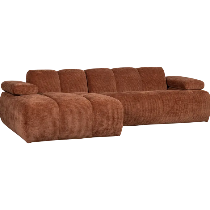 Woood Mojo Chaise Longue Bank Links Geweven Ribstof Roestbruin