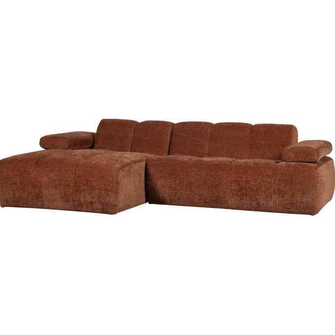 Woood Mojo Chaise Longue Bank Links Geweven Ribstof Roestbruin