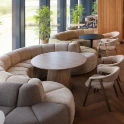 Woood Mojo Eetbank Halfronde Hoek Leuning Boucle Geelbruin [FSC]