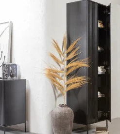Woood New Gravure Hoge Kast Met Lade Grenen Zwart [fsc]