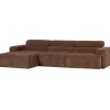 Woood Novi chaise longue bank links ribstof mokkabruin