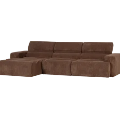 Woood Novi chaise longue bank links ribstof mokkabruin