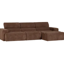 Woood Novi chaise longue bank rechts ribstof mokkabruin
