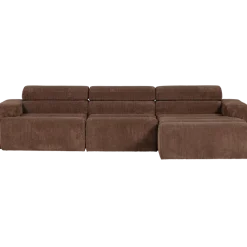 Woood Novi chaise longue bank rechts ribstof mokkabruin
