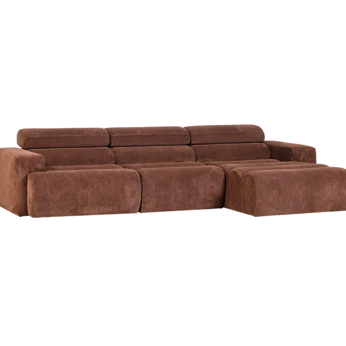 Woood Novi chaise longue bank rechts ribstof terra