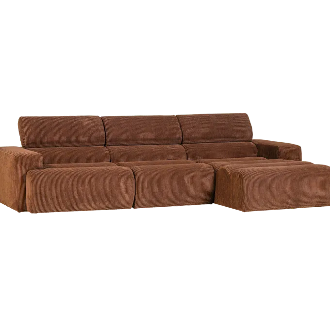 Woood Novi chaise longue bank rechts ribstof terra