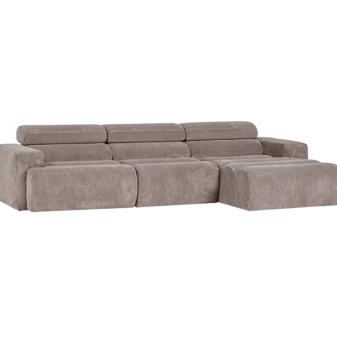 Woood Novi chaise longue bank rechts ribstof zand