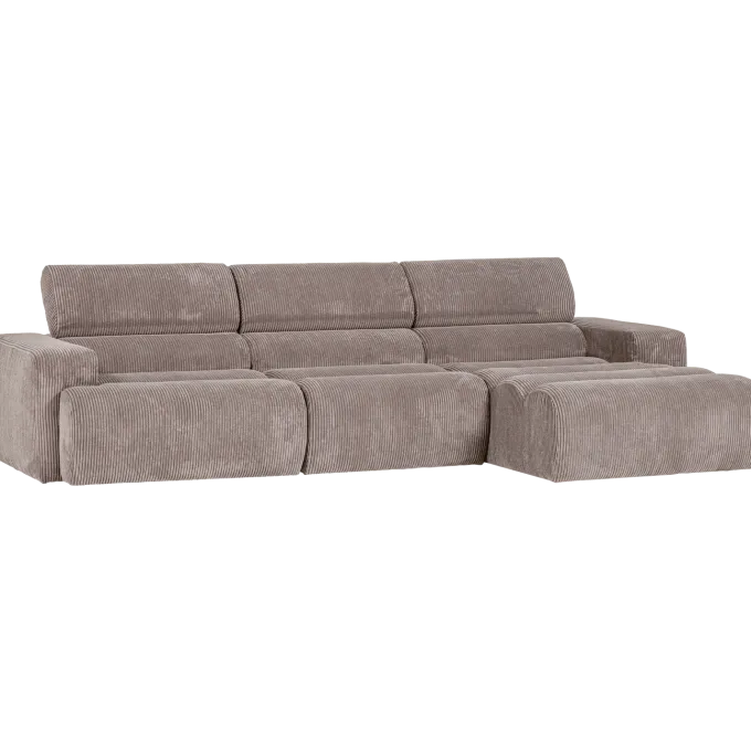 Woood Novi chaise longue bank rechts ribstof zand