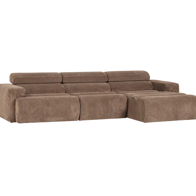 Woood Novi chaise longue bank rechts ribstof taupe