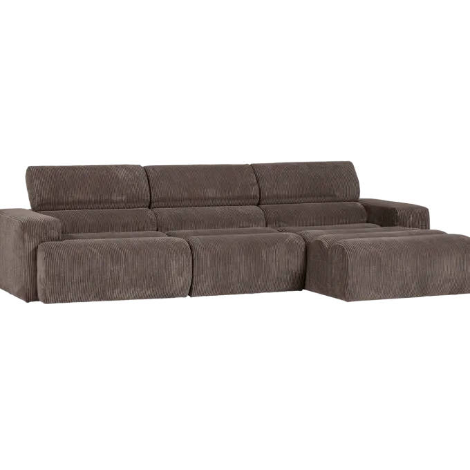 Woood Novi chaise longue bank rechts ribstof grijsbruin