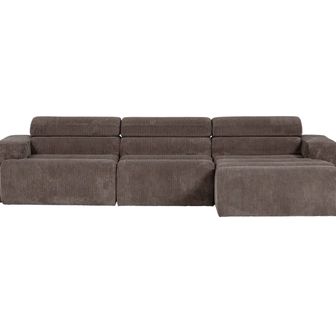 Woood Novi chaise longue bank rechts ribstof grijsbruin