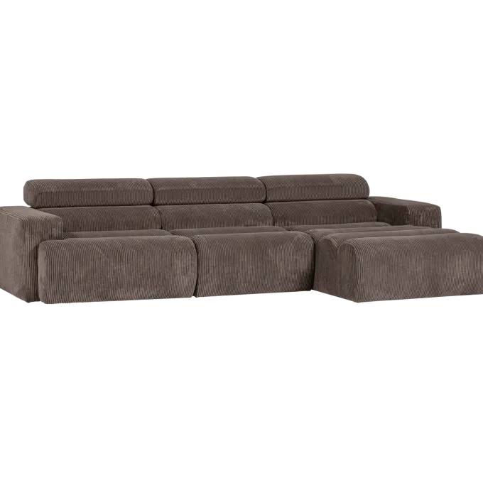 Woood Novi chaise longue bank rechts ribstof grijsbruin