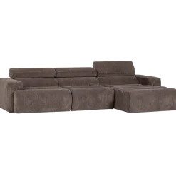 Woood Novi chaise longue bank rechts ribstof grijsbruin