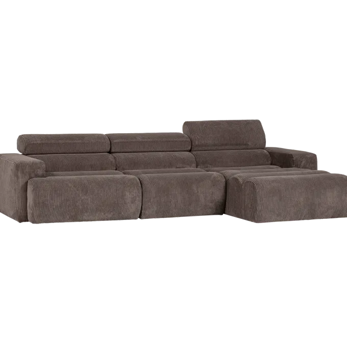 Woood Novi chaise longue bank rechts ribstof grijsbruin